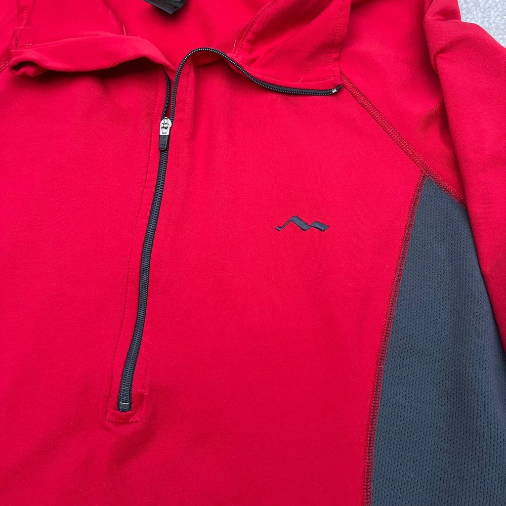 LL Bean Outdoors Mens Large 1/4 Zip Pullover Red Gray Performance Active Shirt